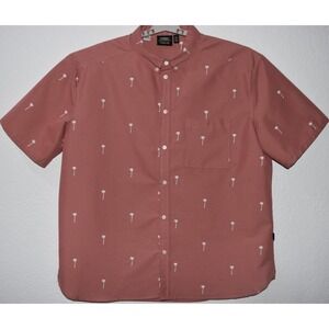 WESC Palmtree Shirt Collared Button Front Short Slv Dusty Rose 2X Men 3X Woman